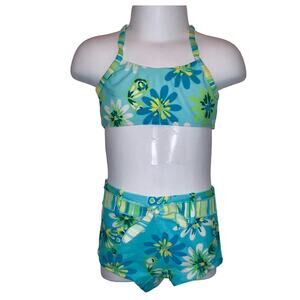 Baby Girls 24M Blue Floral Bandeau Boy Shorts Bikini Swimsuit Set Sand N Sun